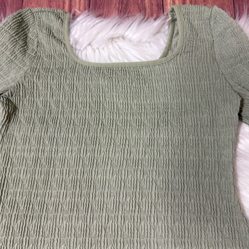 Art Class Sage Green Ribbed Long Sleeve Square Neck Dress| Girls Size S (6/7) - Picture 4 of 14